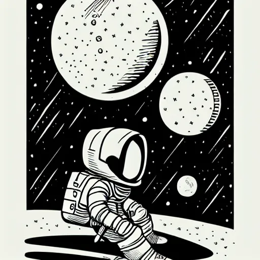 Image similar to mcbess illustration of an astronaut drifting in space staring at the earth