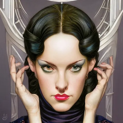 Image similar to a streamline moderne, art nouveau, multi - ethnic and multi - racial portrait in the style of charlie bowater, and in the style of donato giancola, and in the style of charles dulac. intelligent, expressive, very large eyes. symmetry, ultrasharp focus, dramatic lighting, photorealistic digital painting, intricate, elegant, highly detailed, symmetrical.