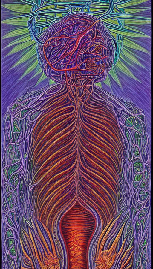 Image similar to The end of an organism, by Alex Grey ,