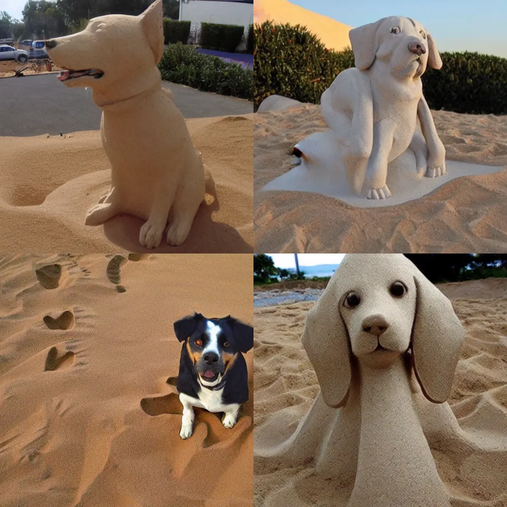 Prompt: dog made out of sand