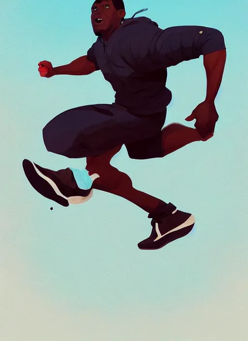 Prompt: dream highly detailed full body portrait of a black man sprinting on the olympics, completely engaged, magnificent, photographic realistic background, by atey ghailan, by greg rutkowski, by greg tocchini, by james gilleard, by joe fenton, by kaethe butcher, trending on instagram, award winning details