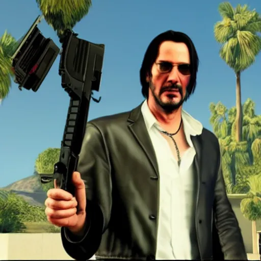 Prompt: Keanu Reeves as a grand theft auto 5 character