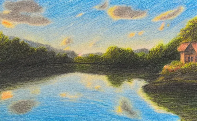 Color Pencil Landscape Drawing - Happy Family Art