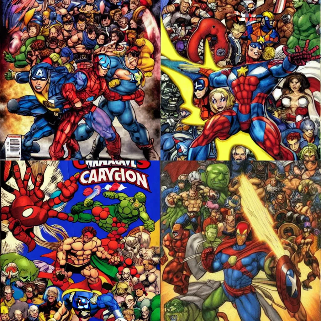 Prompt: Marvel vs Capcom cover art by Leonardo Da Vinci