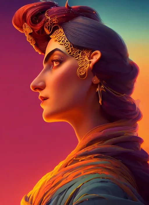 Prompt: side profile centered painted portrait, maya ali as a wind sorceress, d & d, gloomhaven, matte painting concept art, art nouveau, beautifully backlit, swirly vibrant color lines, fantastically gaudy, aesthetic octane render, 8 k hd resolution, by ilya kuvshinov and cushart krentz and gilleard james