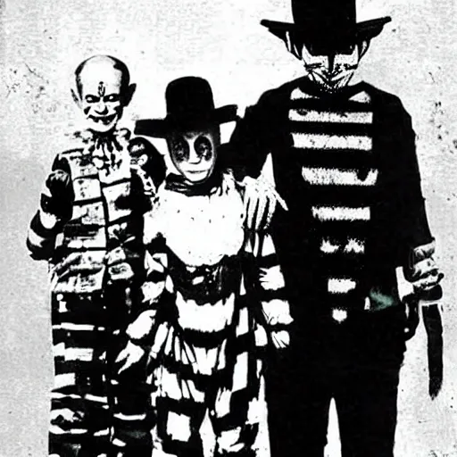 Image similar to old family portrait of pennywise and freddy krueger