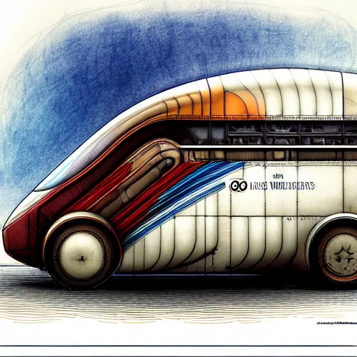 Image similar to design, a jet bus vehicle, borders, lines, decorations, muted colors, by jean - baptiste monge