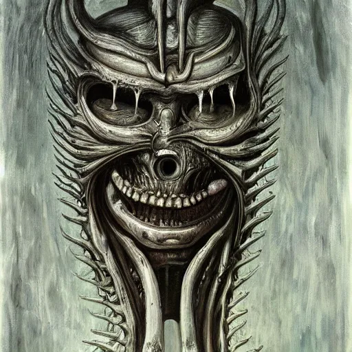Prompt: a beautiful painting representative of the art style of giger