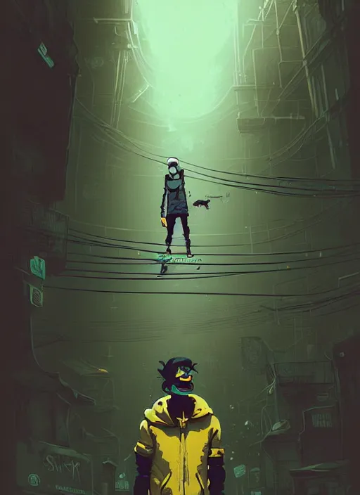 Image similar to highly detailed portrait of a sewer punk young man by atey ghailan, james gilleard, by joe fenton, by greg rutkowski, by greg tocchini, by kaethe butcher, 4 k resolution, gradient yellow, black, brown and cyan color scheme, grunge aesthetic!!! ( ( dystopian graffiti tag wall in background ) )