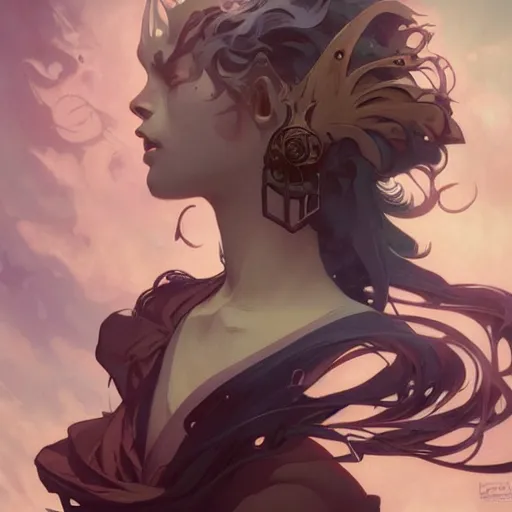 Image similar to breathtaking, art by peter mohrbacher, unreal engine, liquid, art by alphonse mucha, photorealistic dramatic anime boy, by wlop, ugly art, stylized, black background, ufotable art style, glitch art, photorealistic dramatic anime girl