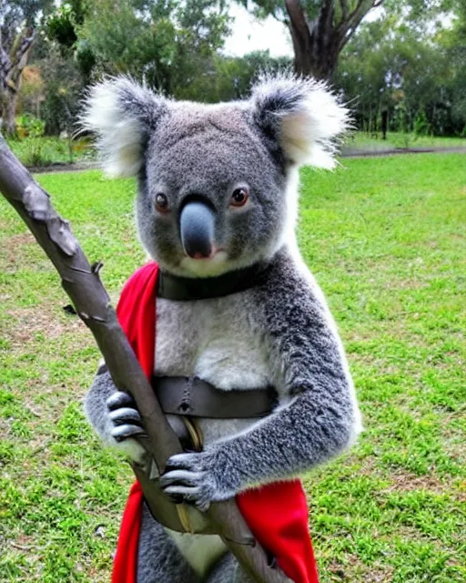 Image similar to a cute koala ninja cosplay, intricate, highly detailed, centered