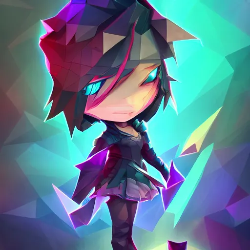 Image similar to arcane style, low poly, high resolution textures, hide geometry, smooth shadows, isometric view, 1 6 bit colors, made in rpg maker, chibi girl, volumetric lighting, fantasy, hyper realistic, by riot games artist, from league of legends, a netflix movie, backlit