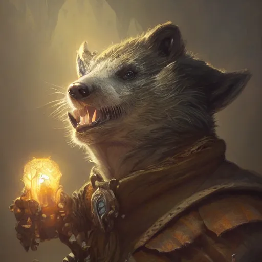 Image similar to a detailed portrait of a badger wizard, by justin gerard and greg rutkowski, digital art, realistic painting, dnd, character design, trending on artstation