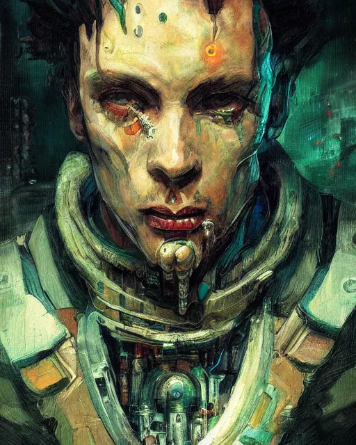 Image similar to portrait of cyberpunk cthulhu by greg rutkowski in the style of egon schiele