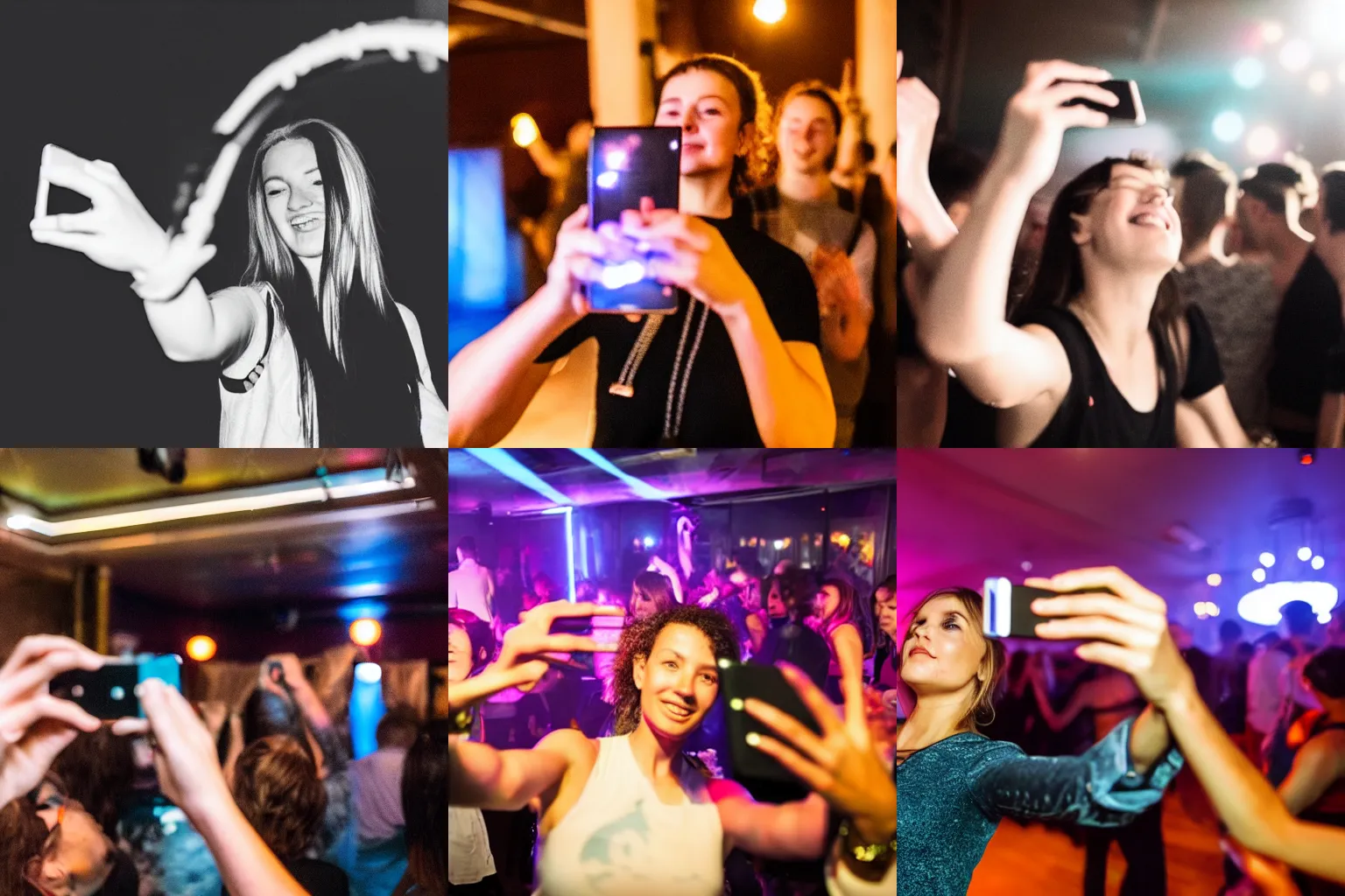 Prompt: a person taking a selfie on the dancefloor in the Berhain club Berlin