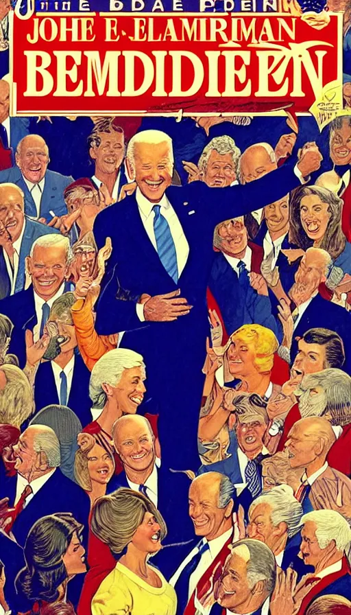 Prompt: joe biden triumphant re - election. portrait by clyde caldwell and jean giraud and anton otto fischer and john philip falter and will eisner and gil elvgren