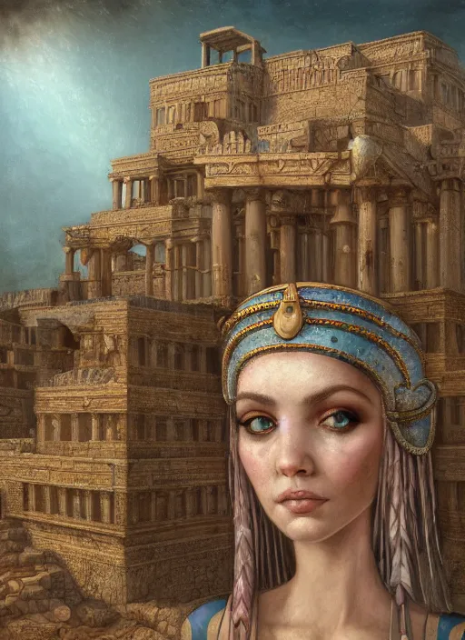 Image similar to highly detailed closeup portrait of cleopatra's palace, unreal engine, nicoletta ceccoli, mark ryden, earl norem, lostfish, global illumination, detailed and intricate environment