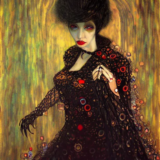 Image similar to A beautiful painting of a lady vampire, steampunk, dracula, soft light, cinematic, klimt