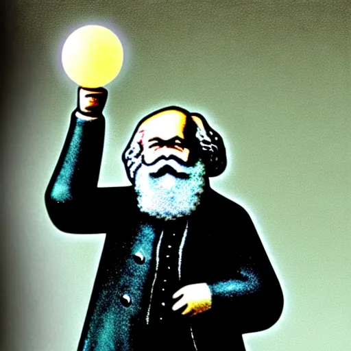 Prompt: karl marx ( the wizard ) pondering his orb