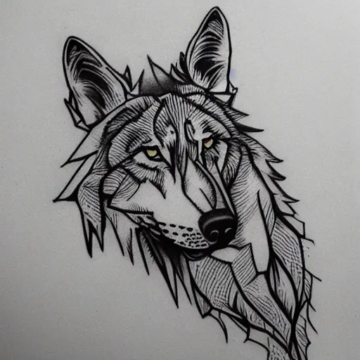 Image similar to tattoo stencil. pencil line drawing, black and white, wolf