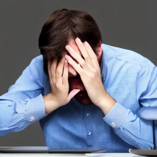 Image similar to sad person arguing with a laptop, stock image