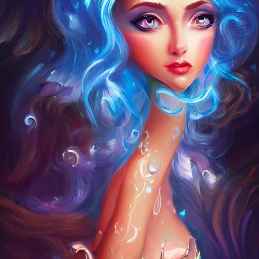 Image similar to fantasy genie, glossy eyes, face, long hair, fantasy, intricate, elegant, highly detailed, digital painting, artstation, concept art, smooth, sharp focus, illustration