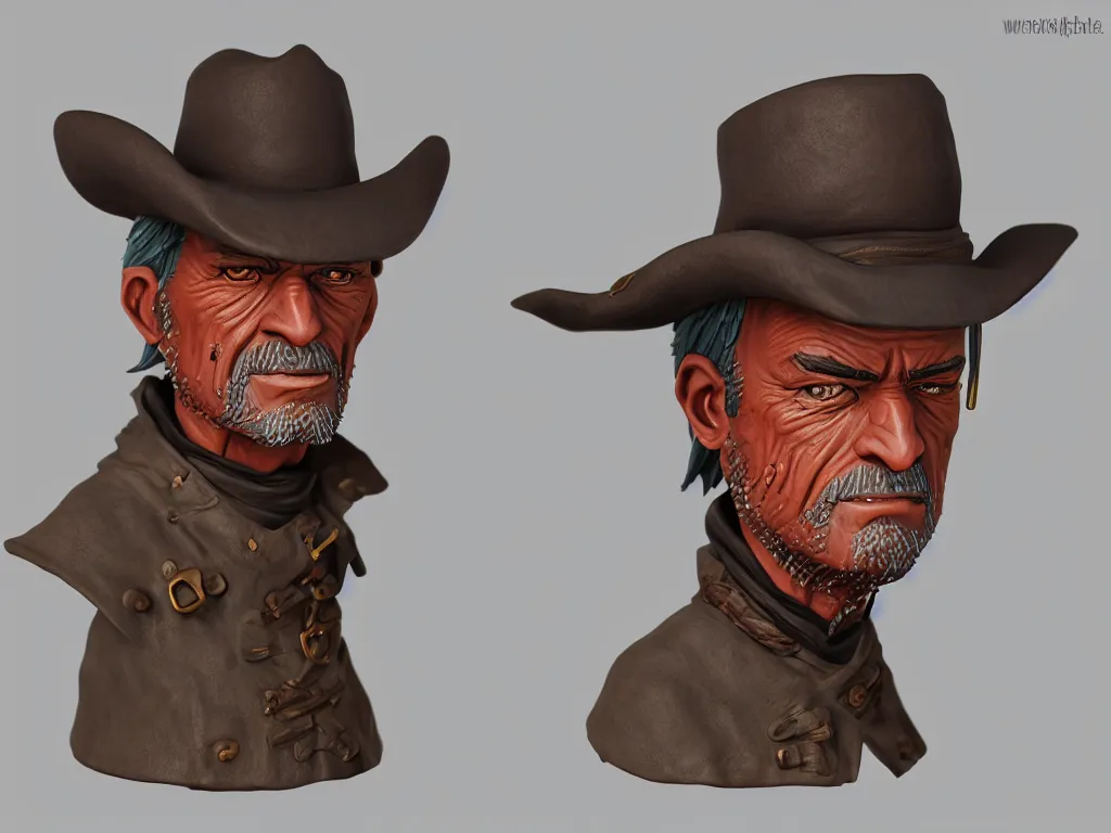 Prompt: detailed western npc! smooth face, 8 k, gouache, kitbash, centered, white background