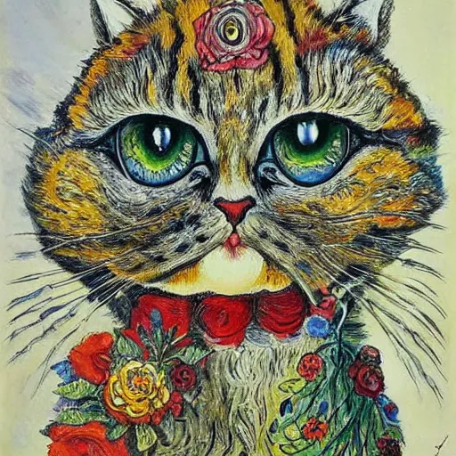 Prompt: art by louis wain, louis wain, animal, creature, painting
