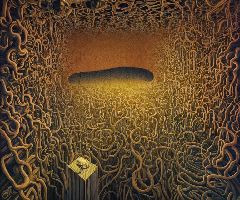 Image similar to hyper detailed 3d render like a Oil painting - is the world melting or am I descending into madness?, by Jacek Yerka, Mariusz Lewandowski, Houdini algorithmic generative render, Abstract brush strokes, Masterpiece, Edward Hopper and James Gilleard, Zdzislaw Beksinski, Mark Ryden, Wolfgang Lettl, hints of Yayoi Kasuma, octane render, 8k