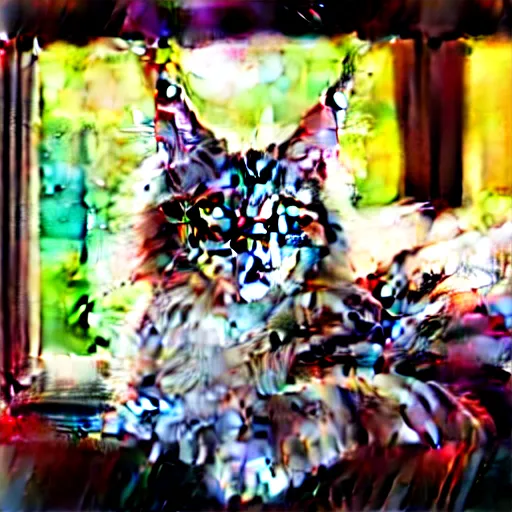 Image similar to portrait cream color maine coon cat curled up, bay window sofa, 8K, 4K, digital art, palette knife, photoshop, sumi-e, oversaturated lens flair, bokeh, sunbeam