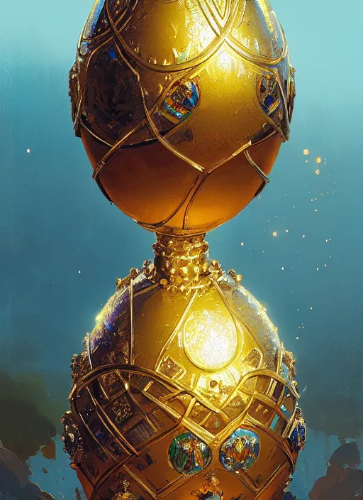 Prompt: faberge egg and andel shine, hyperrealism, no blur, 4 k resolution, ultra detailed, style of alexander trufanov, ismail inceoglu, tyler edlin, syd mead, carlos schwabe