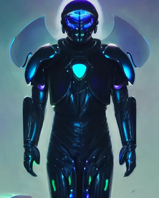 Image similar to character concept of iridescent sinewy smooth muscular male sleek glossy indigo black pearlescent scifi armor with smooth black onyx tron helmet, by greg rutkowski, mark brookes, jim burns, tom bagshaw, magali villeneuve, trending on artstation