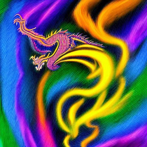 Prompt: multi color smoke with the small head of a smoke dragon, billowy, 8 k, 4 k