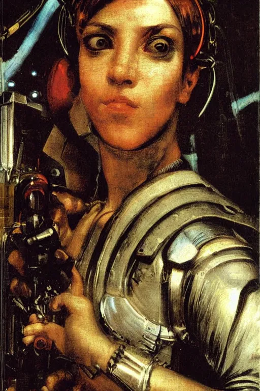 Image similar to a close - up portrait of a cyberpunk cyborg girl, by tintoretto, rule of thirds