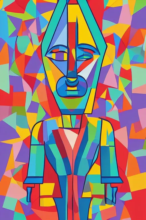 Image similar to cubist moai statue cutout digital illustration cartoon colorful beeple