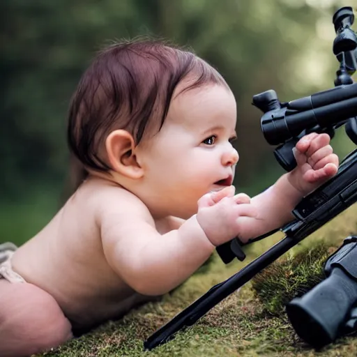 Prompt: baby holding a rifle