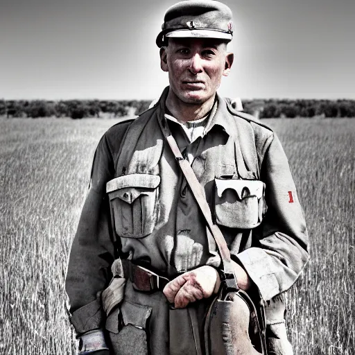 Prompt: A Medic posing for a photograph, Second World War, Plains, 4k, highly detailed, HDR, photograph