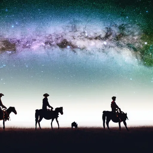 Prompt: cowboys riding through outer space, space cowboys, milky way, 8k photography