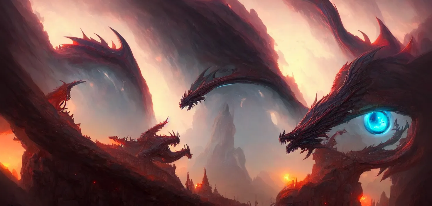 Image similar to eye of fantasy dragon, detailed, concept art, high detail, vivid, beautiful, trending on artstation, by jordan grimmer, huge scene, art greg rutkowski