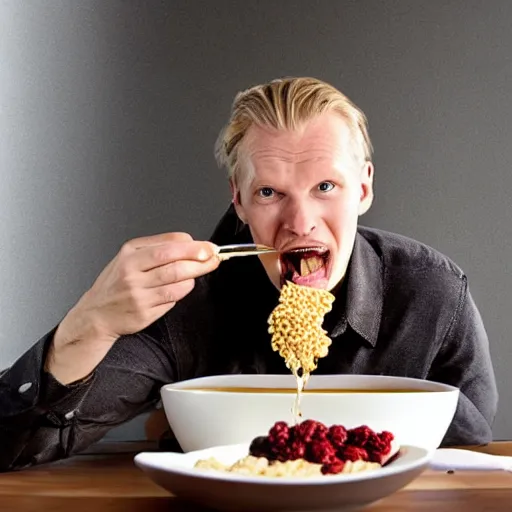 Image similar to promotional shot of erling haaland eating cereal,