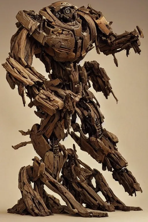Image similar to robot made out of driftwood by Frank Frazetta, detailed, epic, intricate artstation