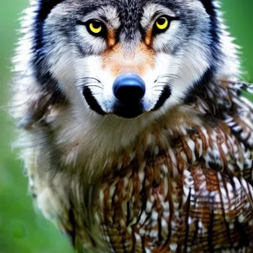 Prompt: wolf with the head of an owl