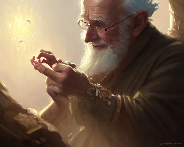 Prompt: , old man finding his wedding ring, deep focus, d & d, fantasy, intricate, elegant, highly detailed, digital painting, artstation, concept art, matte, sharp focus, illustration, hearthstone, art by artgerm and greg rutkowski