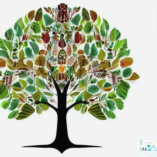 Image similar to tree of life showing various animal and plant species as leaves, digital art, highly detailed
