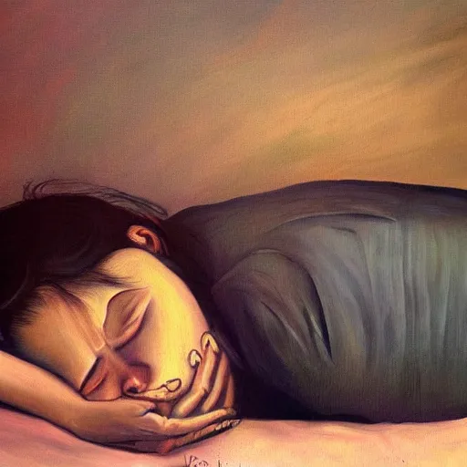 Prompt: a beautiful painting of a hectic sleeper in a surrealistic style