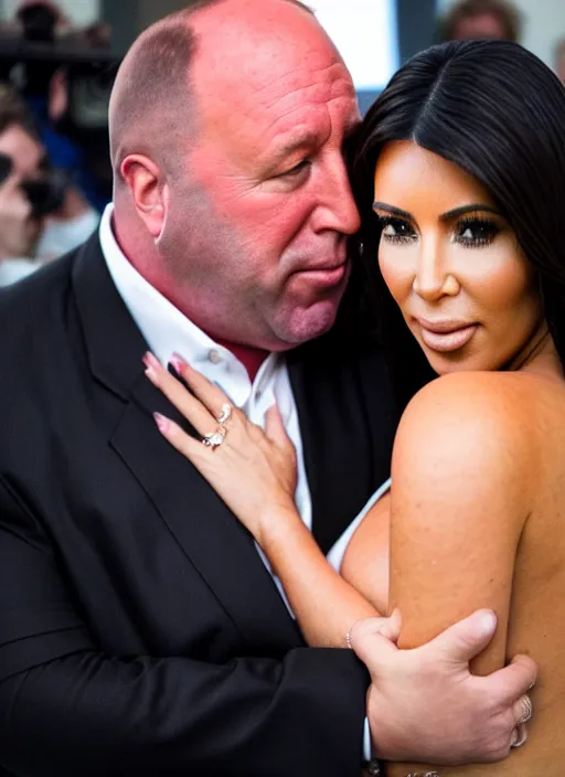 Image similar to film still of kim kardashian being cradled to sleep by alex jones, 8 k