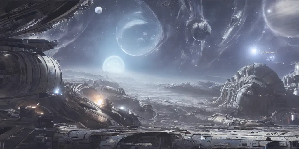 Image similar to a beautiful painting of an elaborate space sci - fi scene painted by bosch, detailed, unreal engine