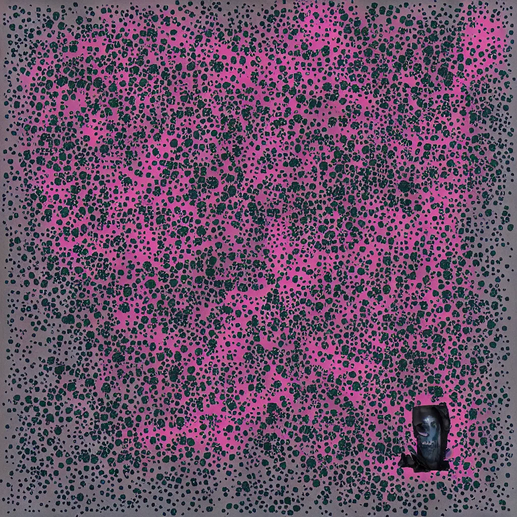 Image similar to camo made of out teeth, smiling, abstract, maya bloch artwork, pink convertible, do hoang tuong artwork, cryptic, dots, stipple, lines, splotch, color tearing, pitch bending, faceless people, dark, ominous, eerie, minimal, points, technical, old painting