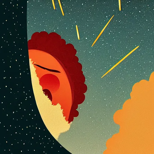 Image similar to colorful ilya kuvshinov, mcbess, rutkowski, illustration of an amazing meteor shower