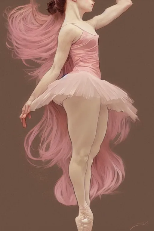 Prompt: ballerina, soft, pink, artgerm and alphonse mucha, trending on artstation